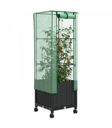 vidaXL Garden Planter with Greenhouse Cover&Wheels Black PP