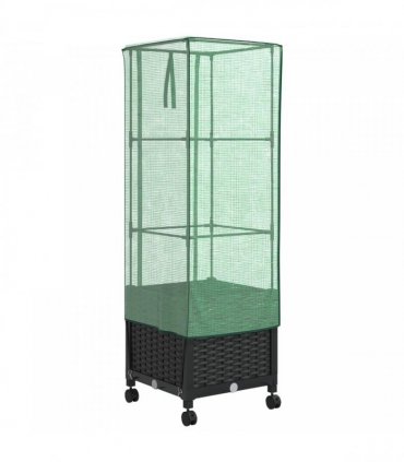 vidaXL Garden Planter with Greenhouse Cover&Wheels Black PP