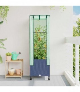 vidaXL Garden Planter with Greenhouse Cover&Wheels Blue Grey PP