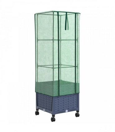 vidaXL Garden Planter with Greenhouse Cover&Wheels Blue Grey PP