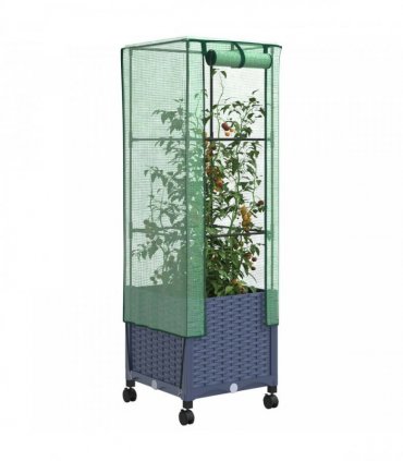 vidaXL Garden Planter with Greenhouse Cover&Wheels Blue Grey PP