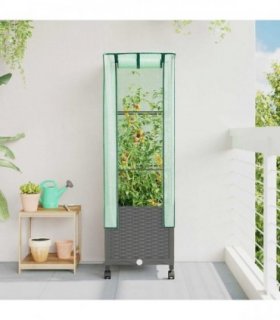 vidaXL Garden Planter with Greenhouse Cover&Wheels Light Grey PP