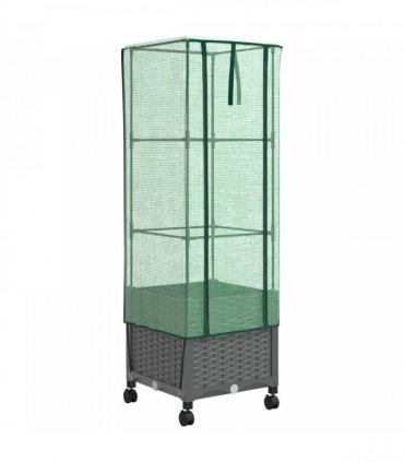 vidaXL Garden Planter with Greenhouse Cover&Wheels Light Grey PP