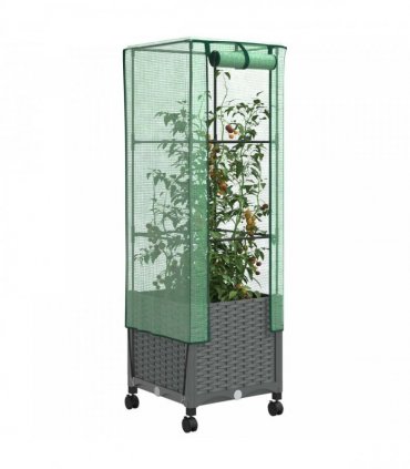vidaXL Garden Planter with Greenhouse Cover&Wheels Light Grey PP