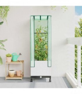 vidaXL Garden Planter with Greenhouse Cover&Wheels White PP