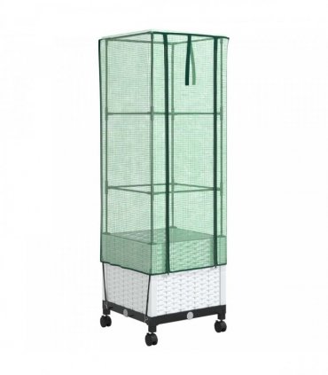 vidaXL Garden Planter with Greenhouse Cover&Wheels White PP