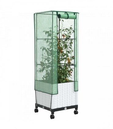 vidaXL Garden Planter with Greenhouse Cover&Wheels White PP