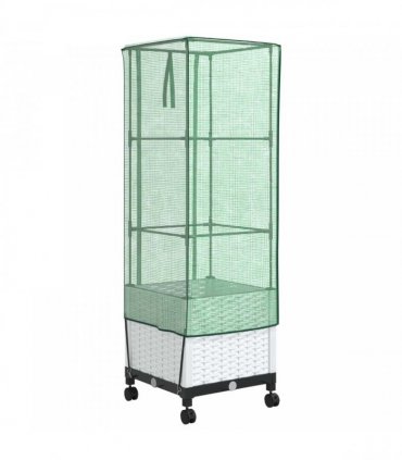 vidaXL Garden Planter with Greenhouse Cover&Wheels White PP