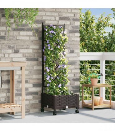 vidaXL Garden Planter with Trellis&Wheels Brown 40 x 40 x 131.5 cm PP