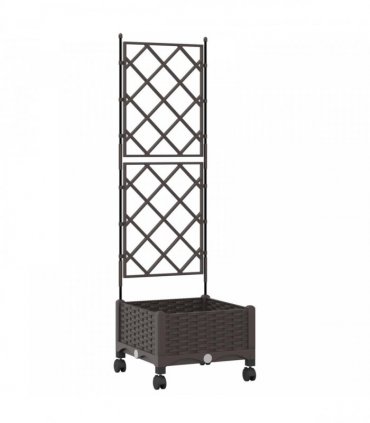 vidaXL Garden Planter with Trellis&Wheels Brown 40 x 40 x 131.5 cm PP