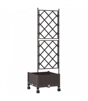 vidaXL Garden Planter with Trellis&Wheels Brown 40 x 40 x 131.5 cm PP
