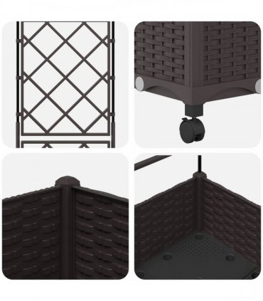 vidaXL Garden Planter with Trellis&Wheels Brown 40 x 40 x 131.5 cm PP