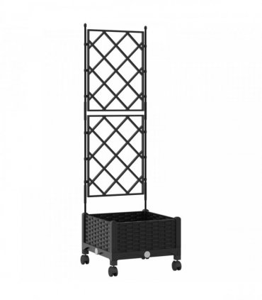 vidaXL Garden Planter with Trellis&Wheels Black 40 x 40 x 131.5 cm PP