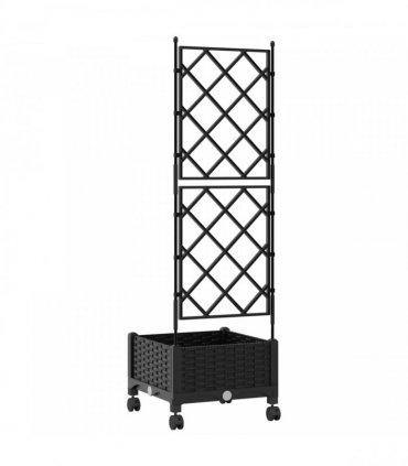 vidaXL Garden Planter with Trellis&Wheels Black 40 x 40 x 131.5 cm PP