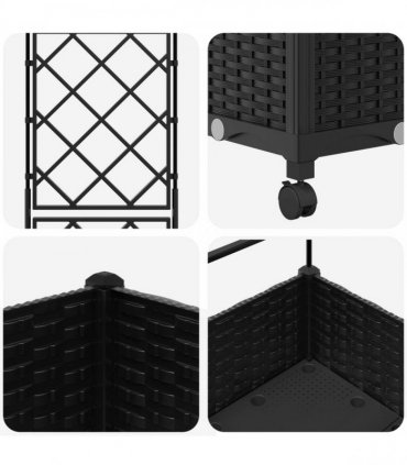 vidaXL Garden Planter with Trellis&Wheels Black 40 x 40 x 131.5 cm PP