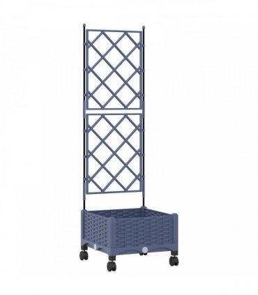 vidaXL Garden Planter with Trellis&Wheels Grey 40 x 40 x 131.5 cm PP