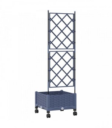 vidaXL Garden Planter with Trellis&Wheels Grey 40 x 40 x 131.5 cm PP