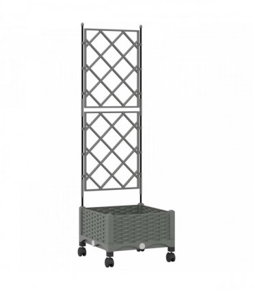 vidaXL Garden Planter with Trellis&Wheels Light Grey PP