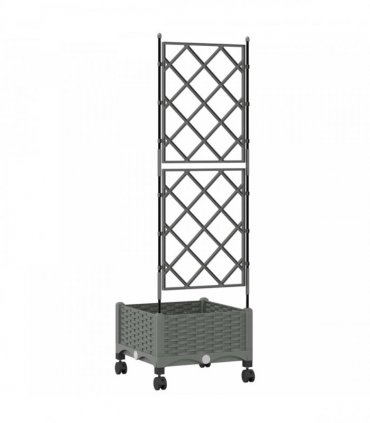 vidaXL Garden Planter with Trellis&Wheels Light Grey PP
