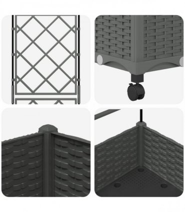 vidaXL Garden Planter with Trellis&Wheels Light Grey PP