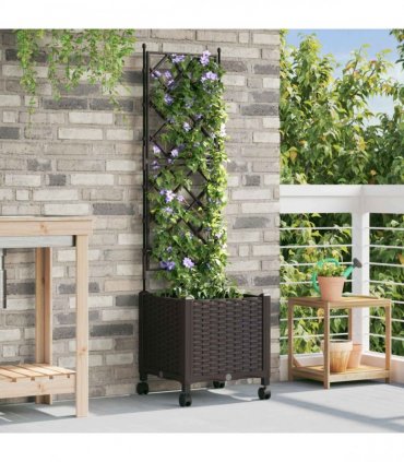 vidaXL Garden Planter with Trellis&Wheels Brown 40 x 40 x 149 cm PP