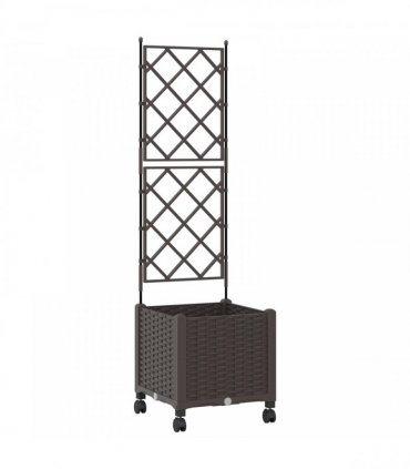 vidaXL Garden Planter with Trellis&Wheels Brown 40 x 40 x 149 cm PP