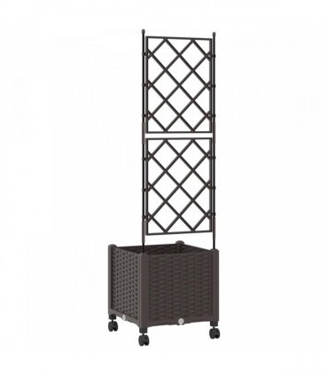 vidaXL Garden Planter with Trellis&Wheels Brown 40 x 40 x 149 cm PP