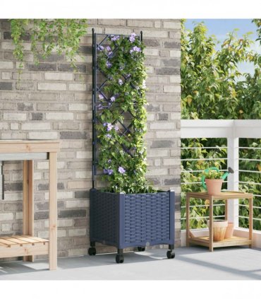 vidaXL Garden Planter with Trellis&Wheels Grey 40 x 40 x 149 cm PP