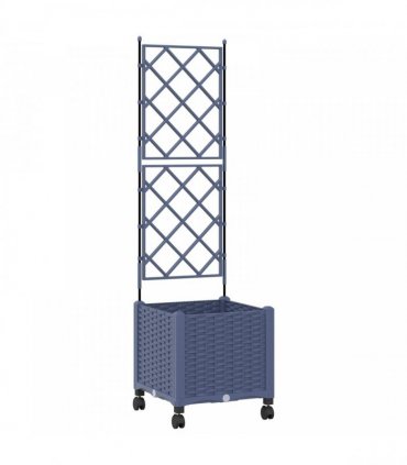 vidaXL Garden Planter with Trellis&Wheels Grey 40 x 40 x 149 cm PP