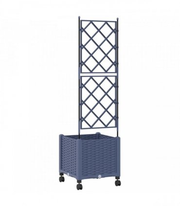 vidaXL Garden Planter with Trellis&Wheels Grey 40 x 40 x 149 cm PP