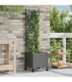 vidaXL Garden Planter with Trellis&Wheels Light Grey 40 x 40 x 149 cm