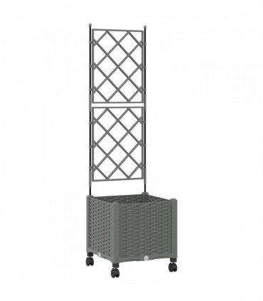 vidaXL Garden Planter with Trellis&Wheels Light Grey 40 x 40 x 149 cm