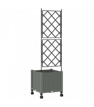 vidaXL Garden Planter with Trellis&Wheels Light Grey 40 x 40 x 149 cm