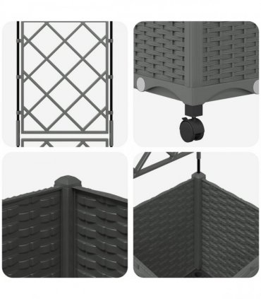 vidaXL Garden Planter with Trellis&Wheels Light Grey 40 x 40 x 149 cm