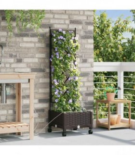 vidaXL Garden Planter with Irrigation&Wheels Brown 40 x 40 x 132 cm PP