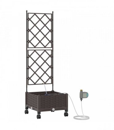 vidaXL Garden Planter with Irrigation&Wheels Brown 40 x 40 x 132 cm PP