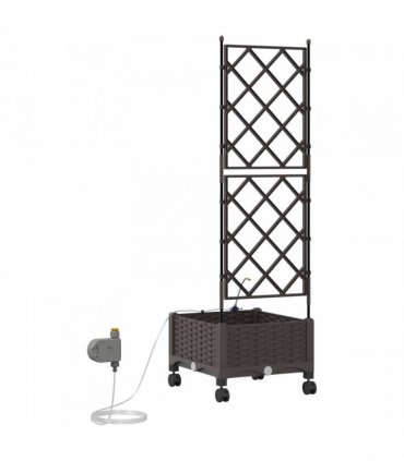 vidaXL Garden Planter with Irrigation&Wheels Brown 40 x 40 x 132 cm PP
