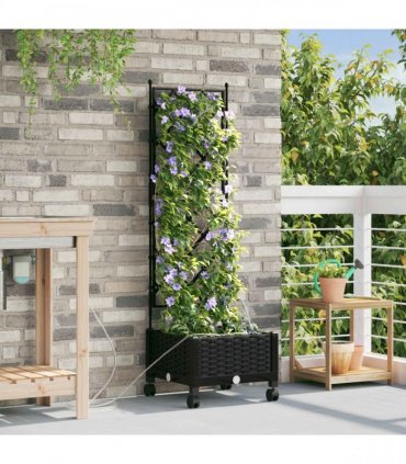 vidaXL Garden Planter with Irrigation&Wheels Black 40 x 40 x 132 cm PP