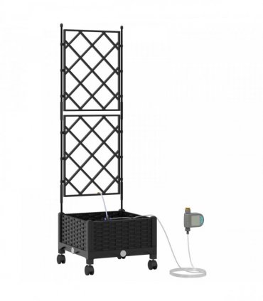 vidaXL Garden Planter with Irrigation&Wheels Black 40 x 40 x 132 cm PP