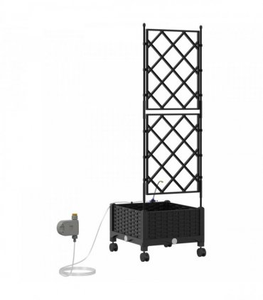 vidaXL Garden Planter with Irrigation&Wheels Black 40 x 40 x 132 cm PP
