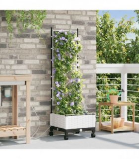 vidaXL Garden Planter with Irrigation&Wheels White 40 x 40 x 132 cm PP