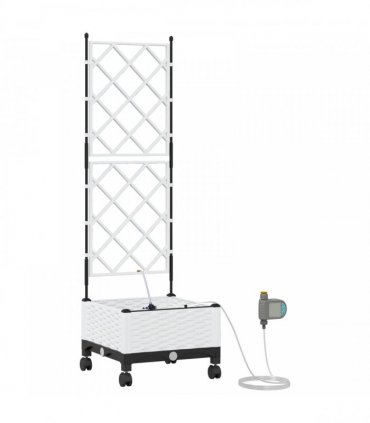 vidaXL Garden Planter with Irrigation&Wheels White 40 x 40 x 132 cm PP