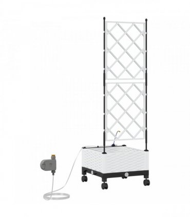 vidaXL Garden Planter with Irrigation&Wheels White 40 x 40 x 132 cm PP