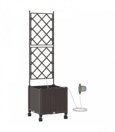 vidaXL Garden Planter with Irrigation&Wheels Brown 40 x 40 x 148 cm PP