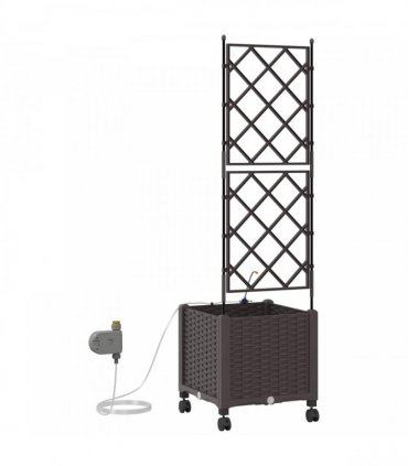 vidaXL Garden Planter with Irrigation&Wheels Brown 40 x 40 x 148 cm PP