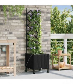 vidaXL Garden Planter with Irrigation&Wheels Black 40 x 40 x 148 cm PP