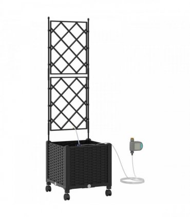 vidaXL Garden Planter with Irrigation&Wheels Black 40 x 40 x 148 cm PP