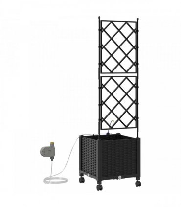 vidaXL Garden Planter with Irrigation&Wheels Black 40 x 40 x 148 cm PP