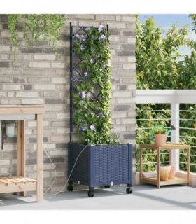 vidaXL Garden Planter with Irrigation&Wheels Grey 40 x 40 x 148 cm PP