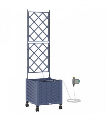 vidaXL Garden Planter with Irrigation&Wheels Grey 40 x 40 x 148 cm PP